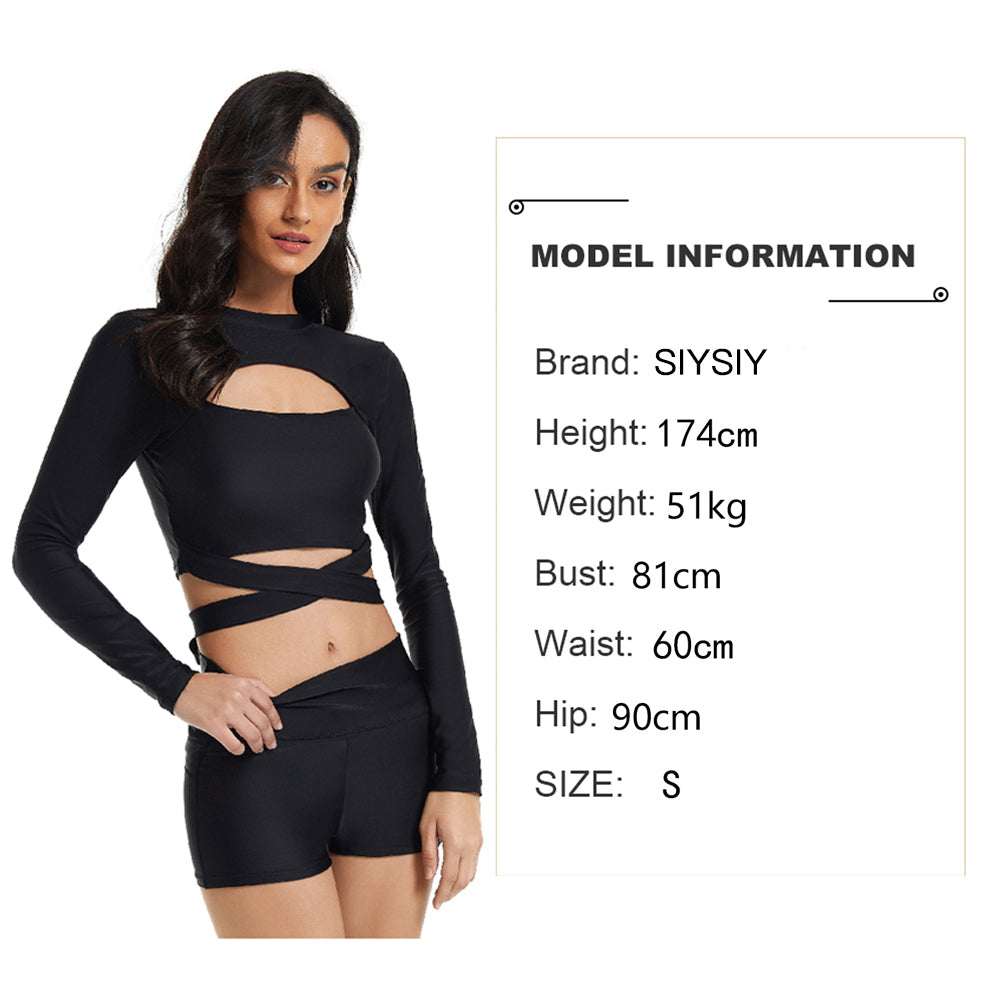 Langärmliger Badeanzug mit überkreuztem Crop-Top und Rashguard