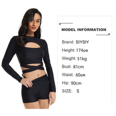 Langärmliger Badeanzug mit überkreuztem Crop-Top und Rashguard
