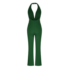 V-Neck Open Back Pocket Slim Jumpsuit