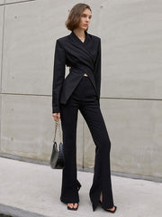 Long Sleeve Hollow Out Spliced Button Chic Coats
