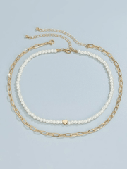 2Pcs Heart Pearl Necklace