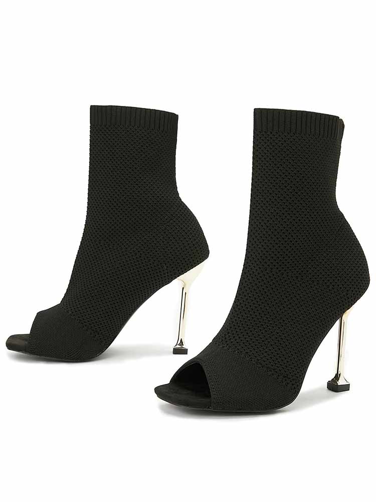 Peep Toe Stiletto Heeled Sock Boots
