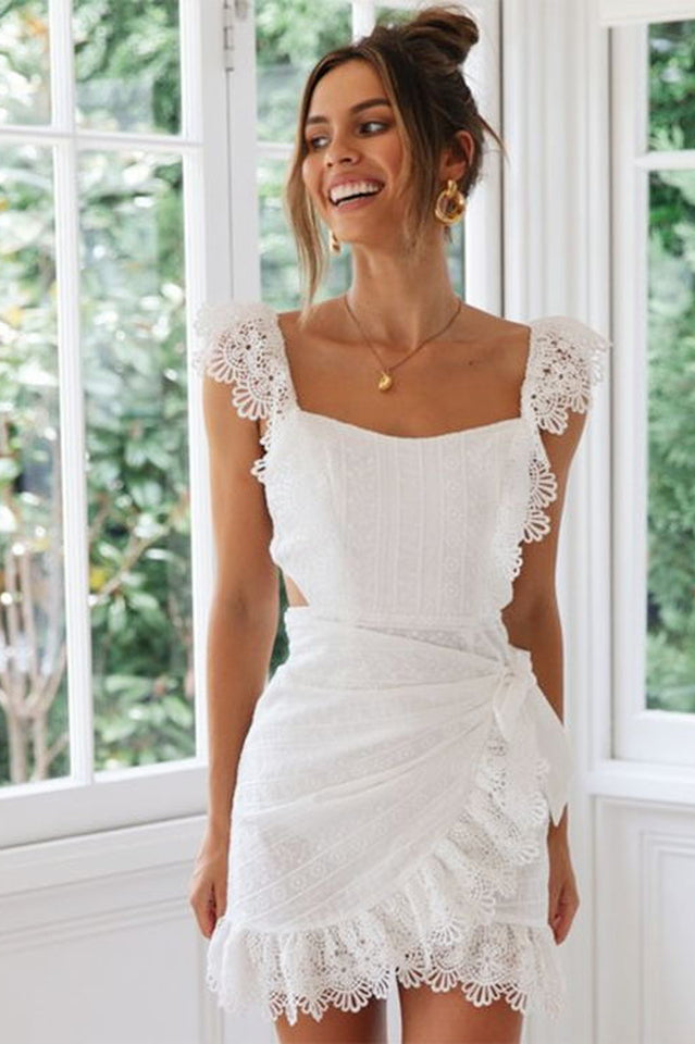 Boho Mini-Strandkleid mit Spitzenrüschen 