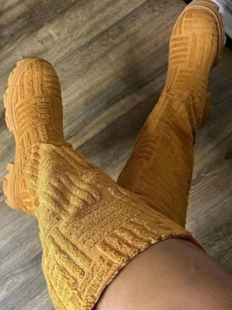 Towel Round Toe Flat Boots