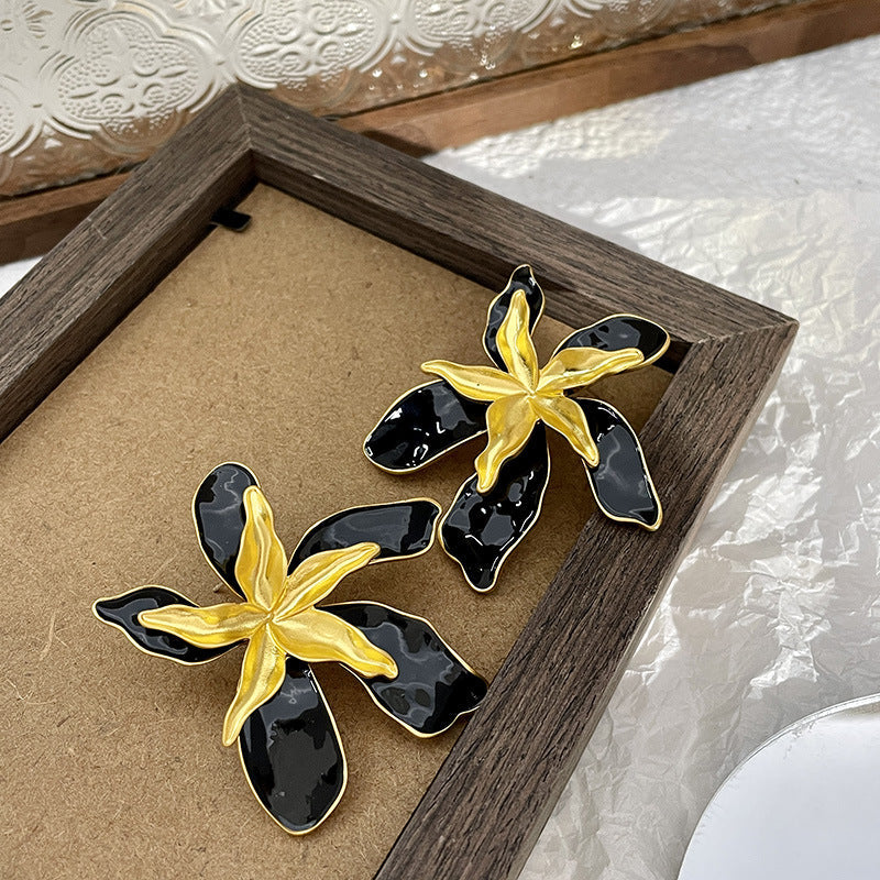 Double Flower Color Block Earrings