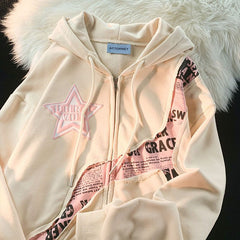 Übergroßer Hoodie mit Patchwork und Stern-Buchstaben-Print