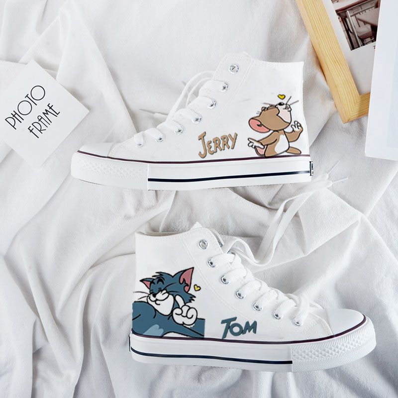 Cartoon süße Katze Maus Druck Canvas Schuhe 