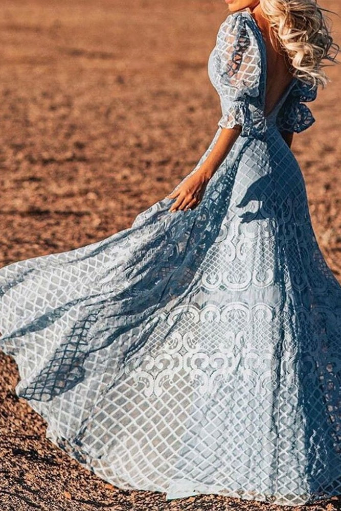 Floor-Length Three-Quarter Sleeve Plain Women's Dress Ins street