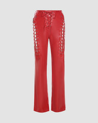 Lace Up Peekaboo PU Pants