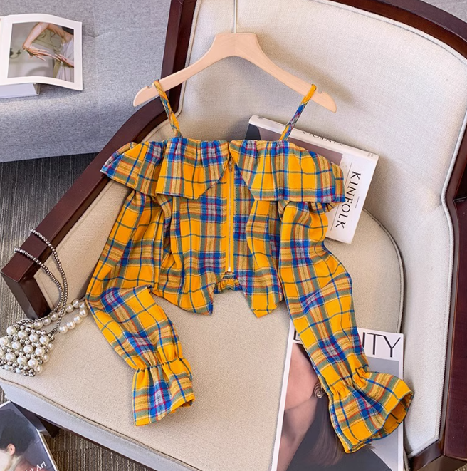 Thea Half Zip Acid Wash Plaid Top - FINAL SALE