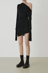 Curved Multi-wear Wool Knit Dress - Black