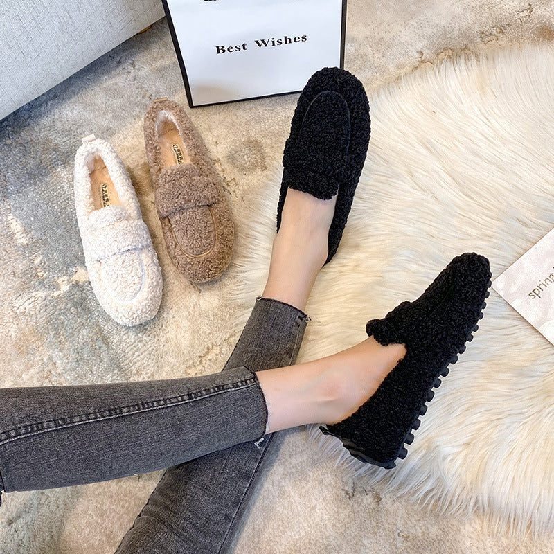 Cute Winter Warm Lamb Fur Flat Shoes Loafers