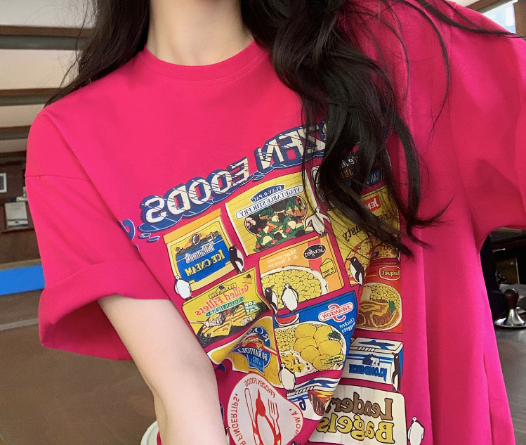 Red Colorful Las Vegas West Print Loose T-Shirt