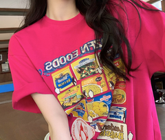 Red Colorful Las Vegas West Print Loose T-Shirt