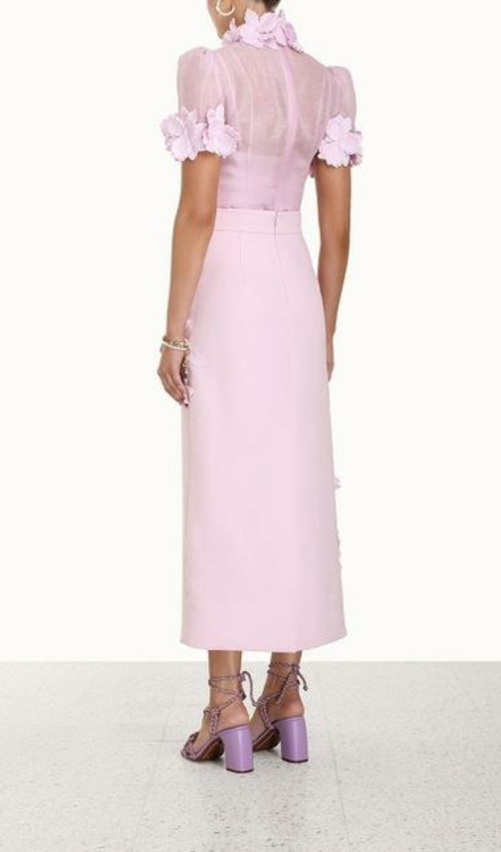 Floral Appliqued Mesh Midi Dress