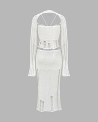 Schillerndes, langes Häkelrock-Set