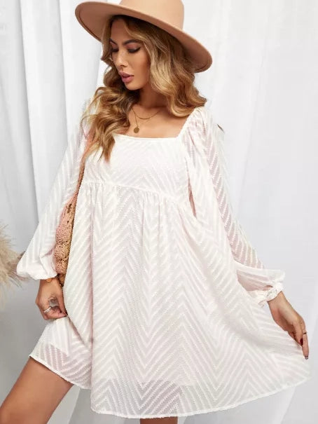 Jacquard Square Neck Balloon Sleeve Skirt