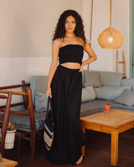 Teri Leinenmischung Smocked Tube Top - Schwarz - ENDGÜLTIGER VERKAUF 
