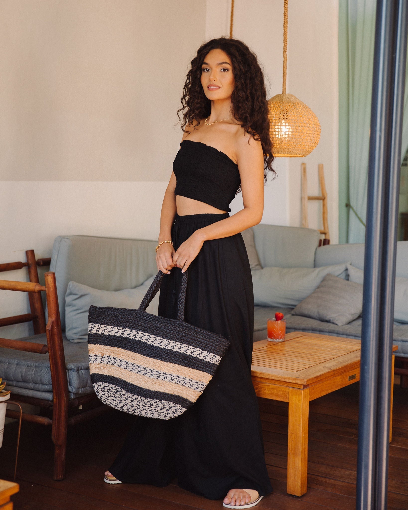 Teri Leinenmischung Smocked Tube Top - Schwarz - ENDGÜLTIGER VERKAUF 