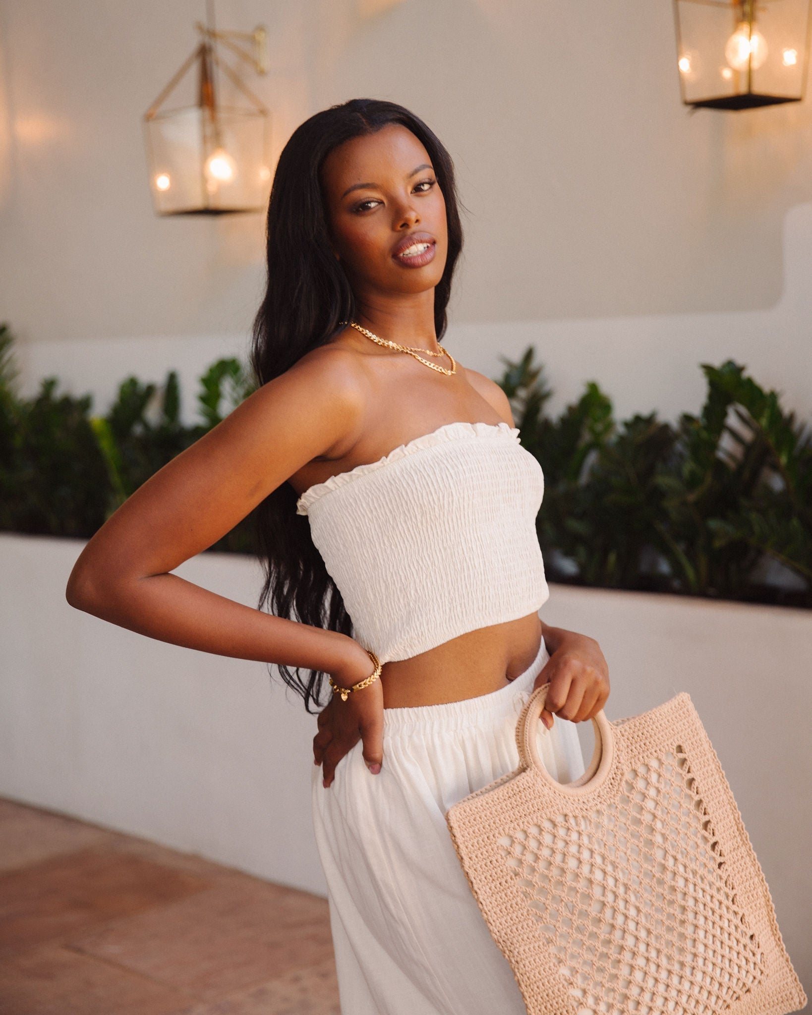 Teri Linen Blend Smocked Tube Top - Off White - FINAL SALE AAKA-001