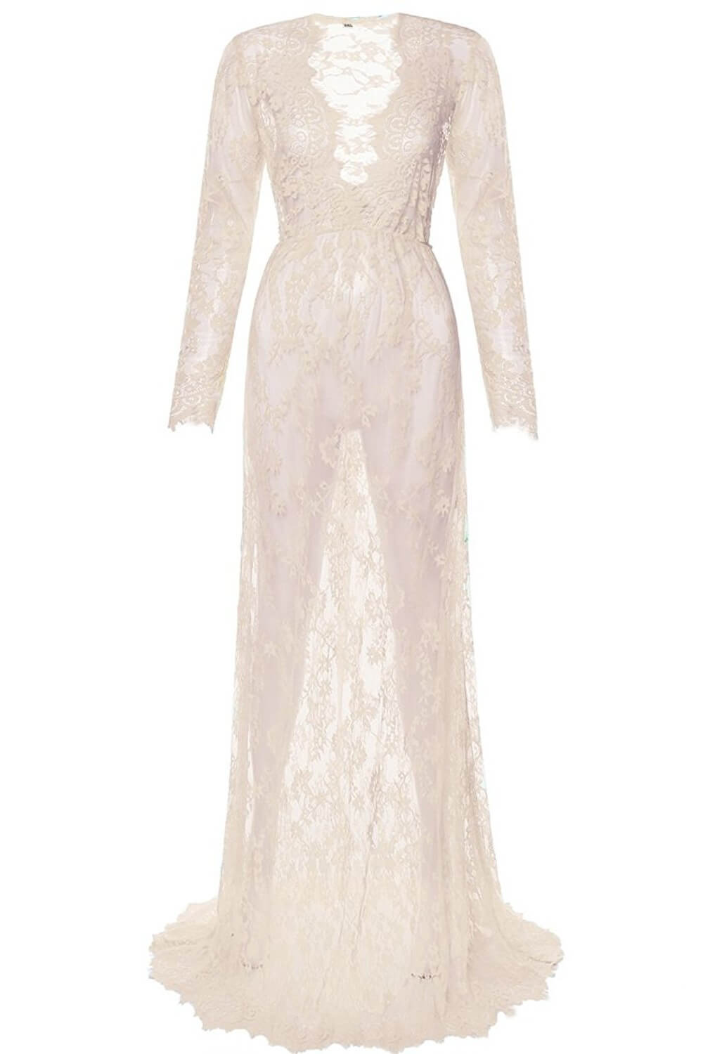 Sexy Deep V-Neck Long Sleeve Lace Maxi Dress Ins street