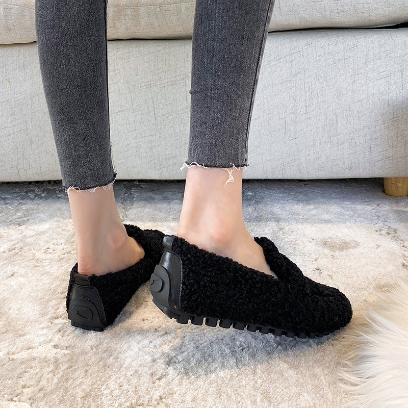 Cute Winter Warm Lamb Fur Flat Shoes Loafers