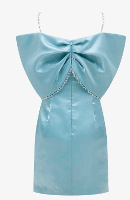 Bow-EmbelliShed Strappy Mini Dress In Sky Blue