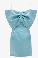 Bow-EmbelliShed Strappy Mini Dress In Sky Blue