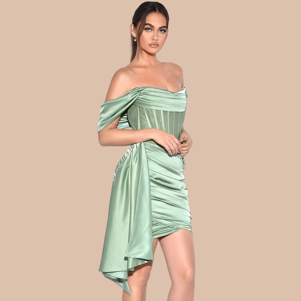 Delphi Off Shoulder Satin Dress