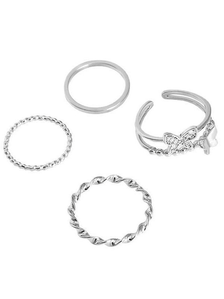 4 Stücke Schlichter Ring mit Schmetterling Dekor