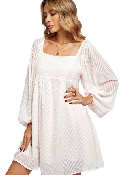 Jacquard Square Neck Balloon Sleeve Skirt