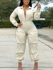 Deep V Zipper Pocket Jumpsuit