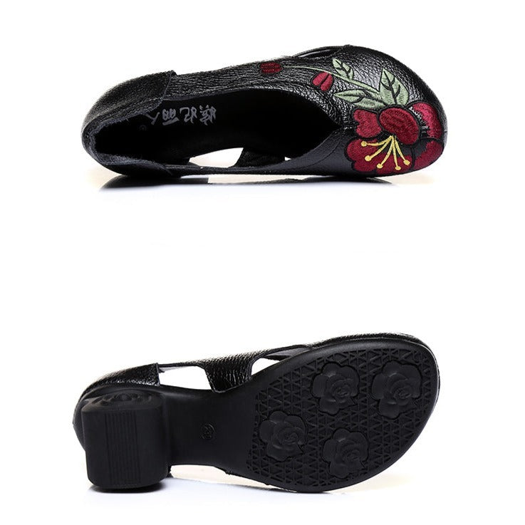 Handmade Embroidery High Heel Shoes Hollow out Leather Shoes