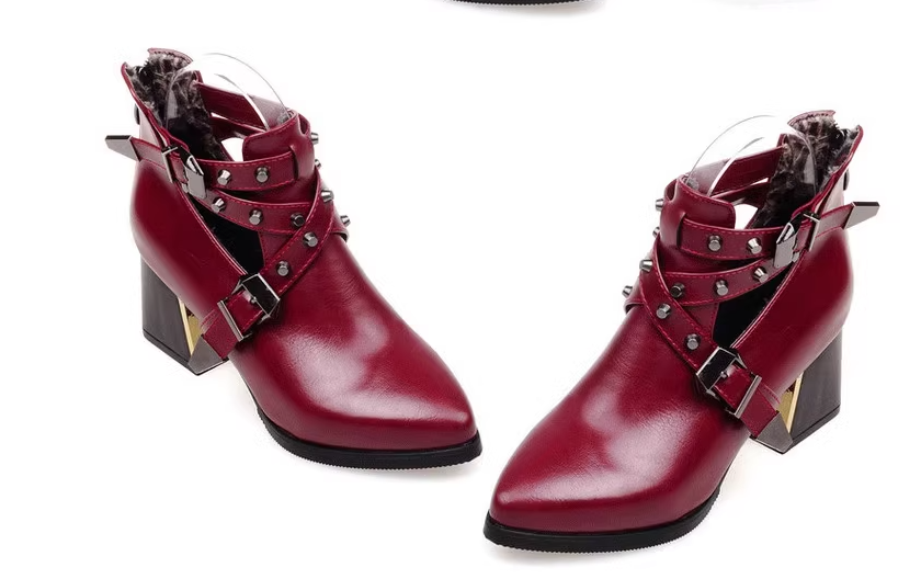 Leather Buckle High Heels Boots