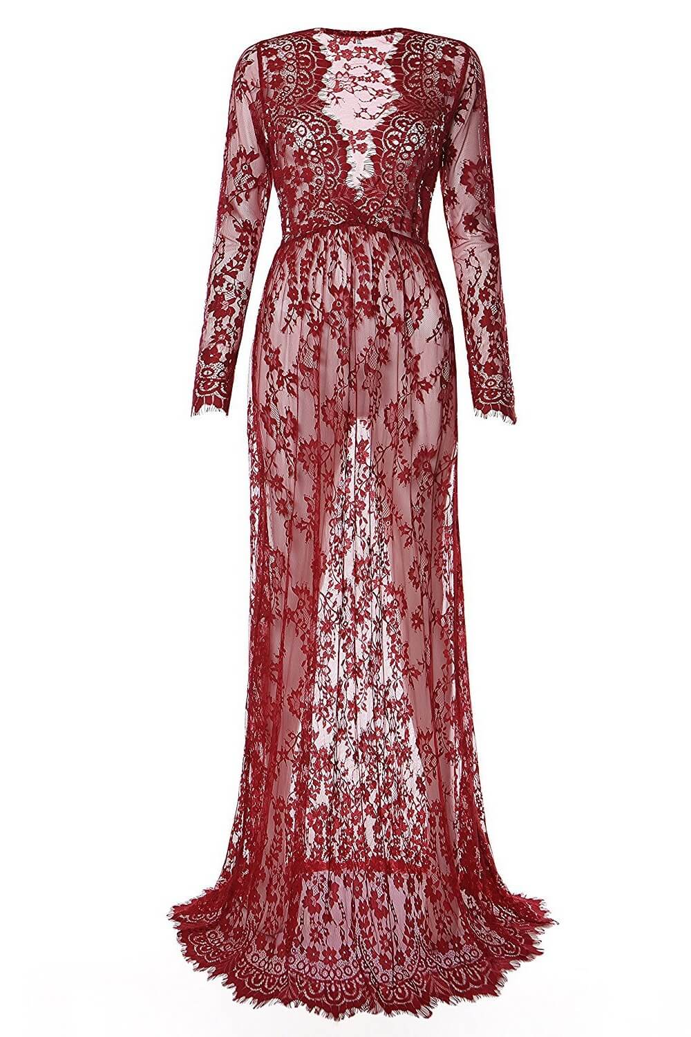 Sexy Deep V-Neck Long Sleeve Lace Maxi Dress Ins street