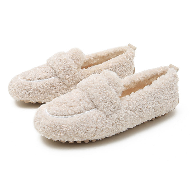 Cute Winter Warm Lamb Fur Flat Shoes Loafers
