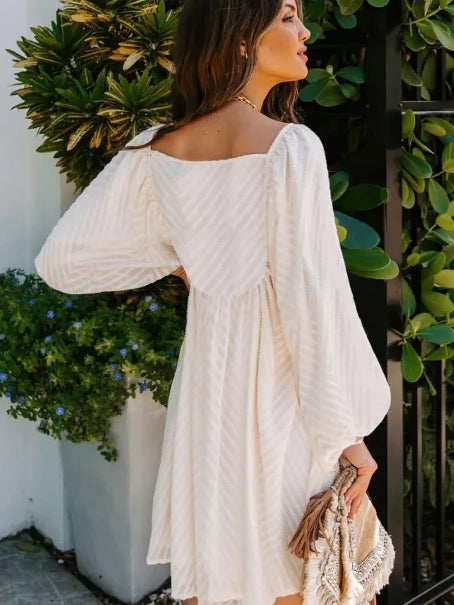 Jacquard Square Neck Balloon Sleeve Skirt