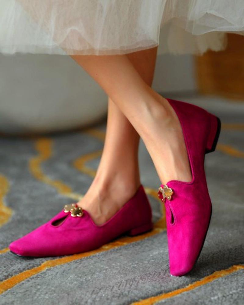 Suede Square Toes Loafers Slip-on Newgew