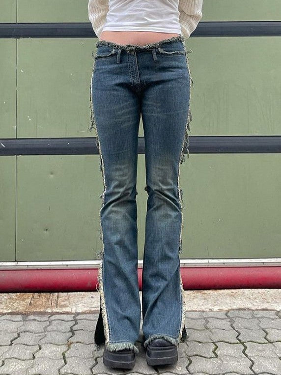 Blue Raw Edge Bootcut Jeans
