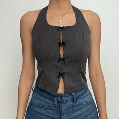 Neckholder-Bauchtop mit Schleife, Schlitz, Rücken und Reißverschluss, ärmellos