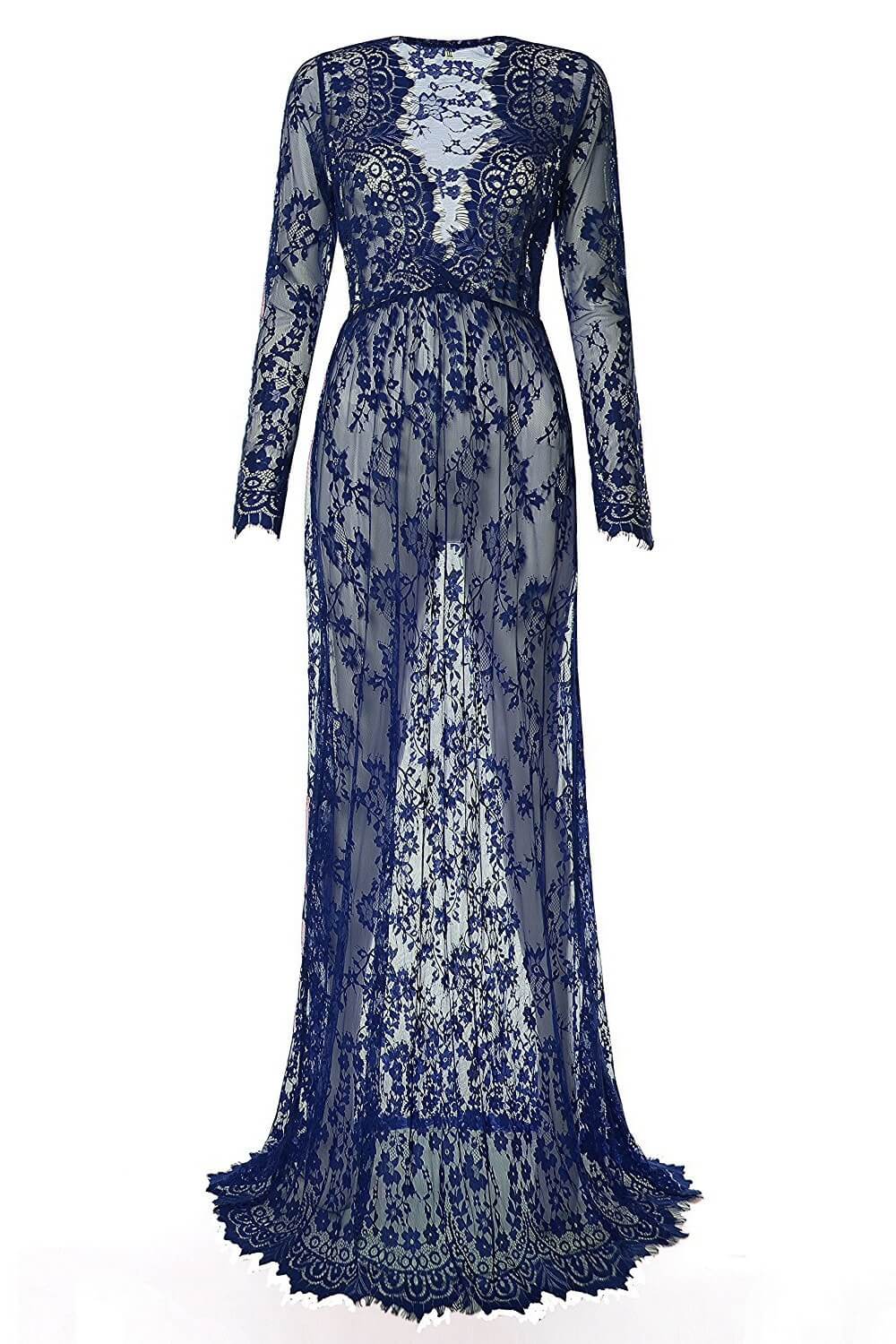 Sexy Deep V-Neck Long Sleeve Lace Maxi Dress Ins street