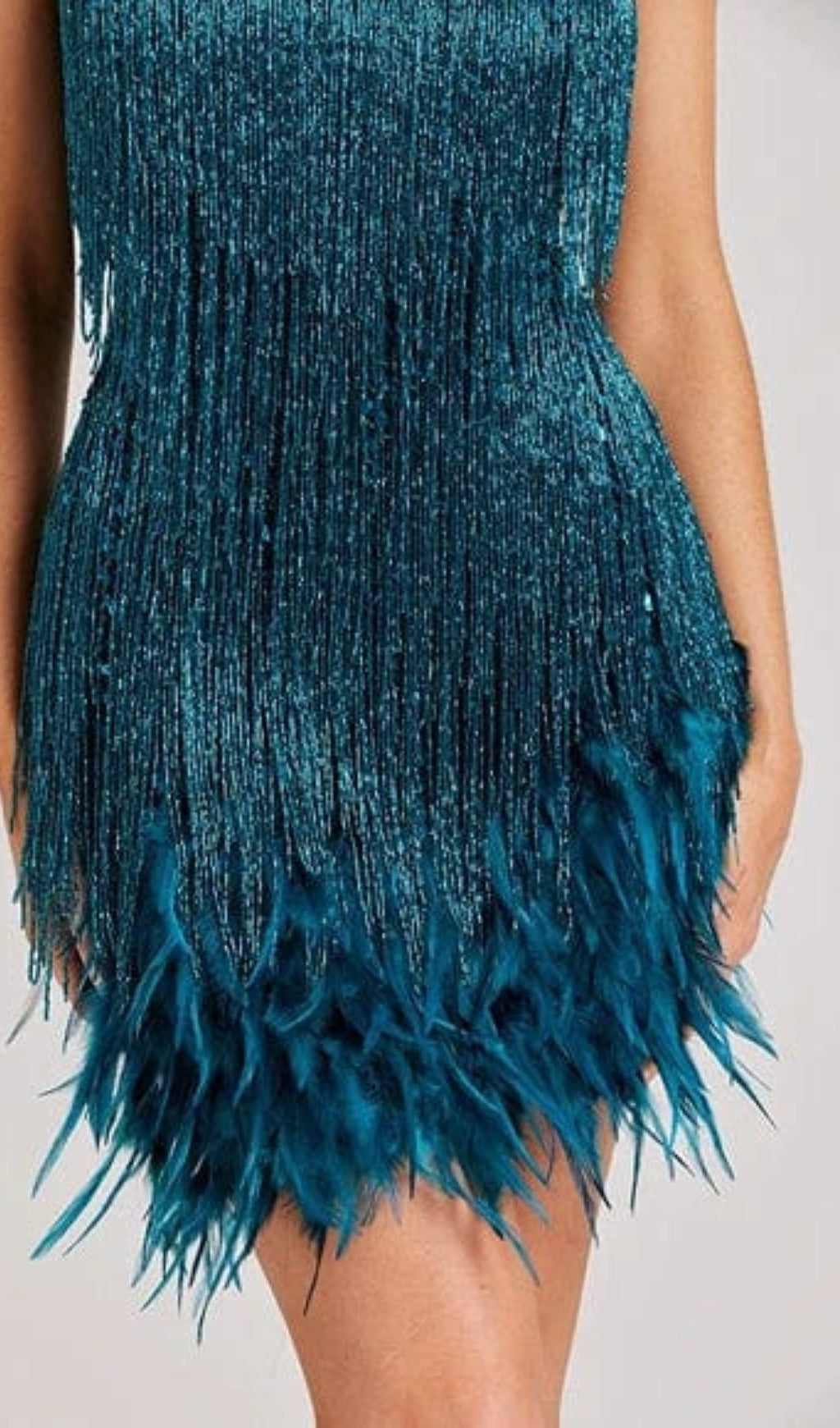 TASSEL FEATHER MINI DRESS IN DARK GREEN