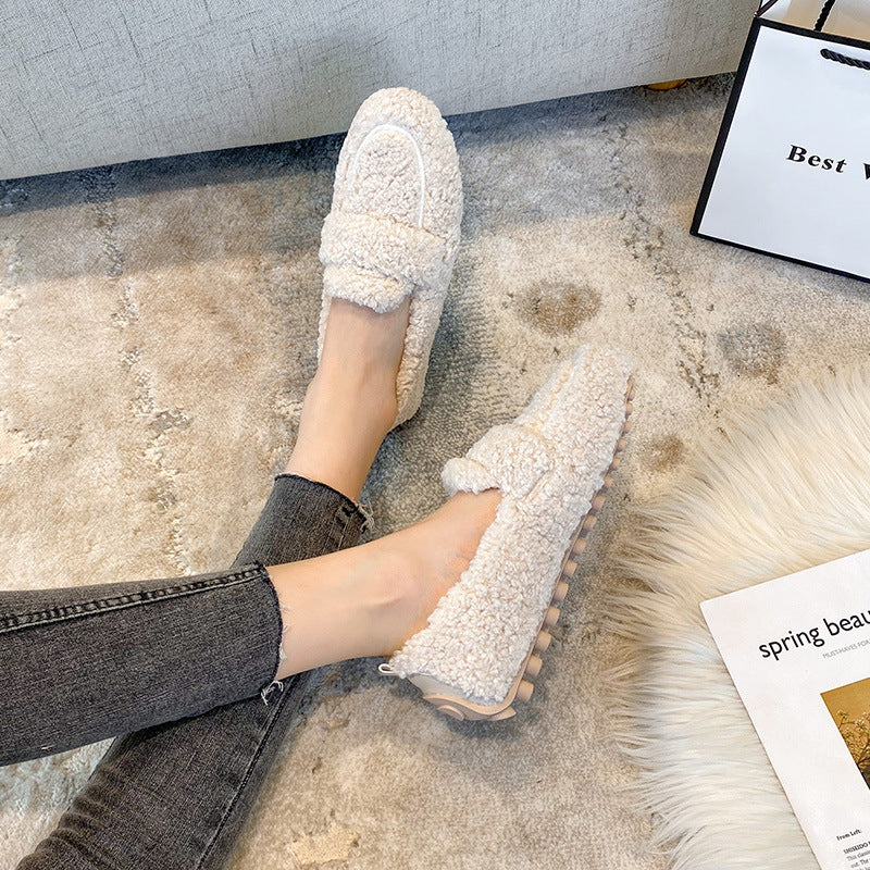 Cute Winter Warm Lamb Fur Flat Shoes Loafers