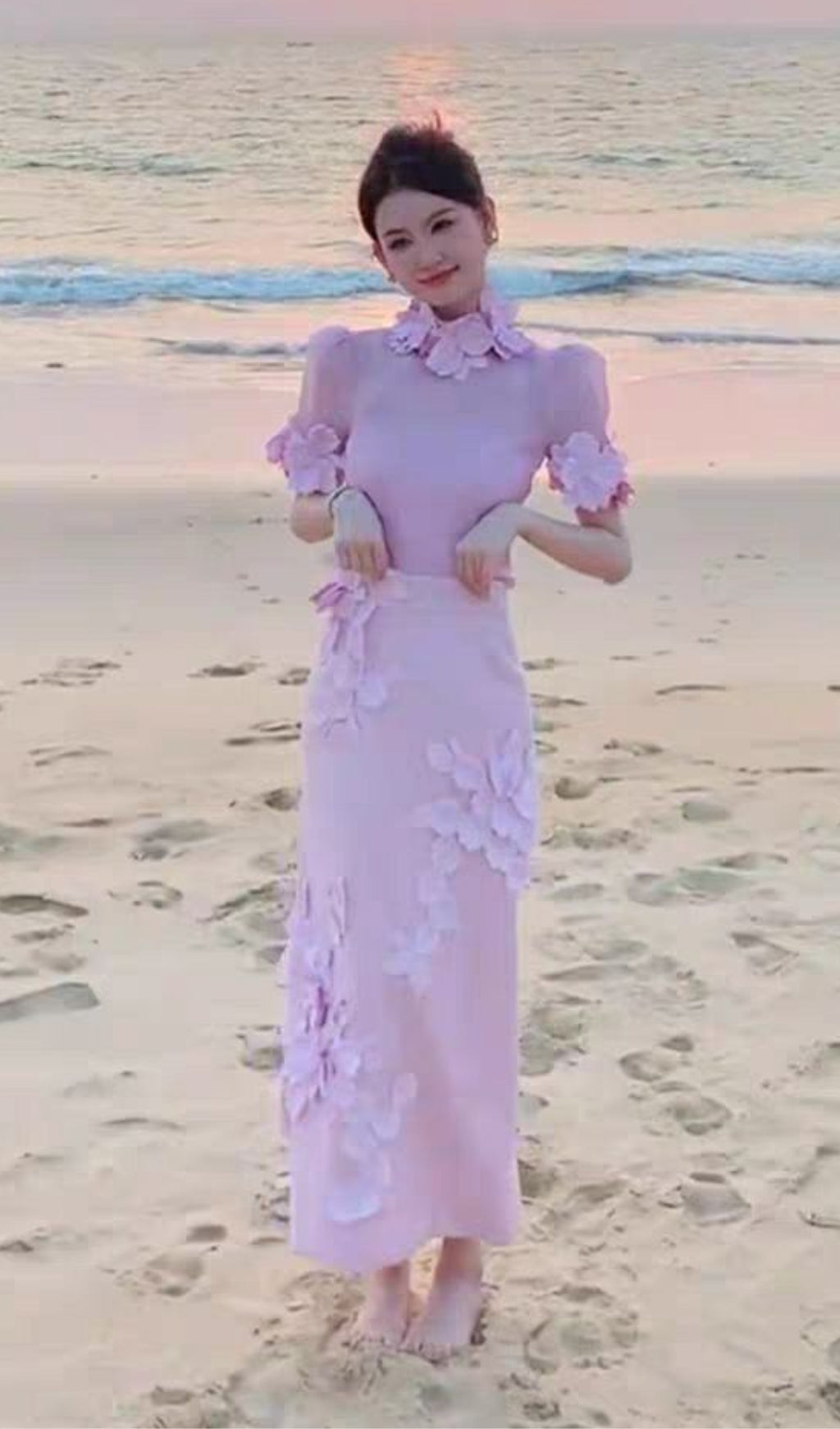 Floral Appliqued Mesh Midi Dress
