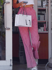 Red Plaid Casual Pants