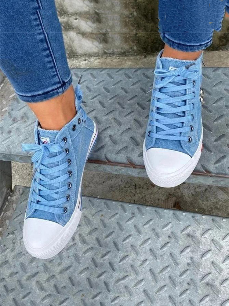 Denim Punk Lace-Up Canvas Sneakers
