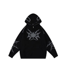 Kapuzenpullover mit Reißverschluss und Punk-Spinnen-Stickerei