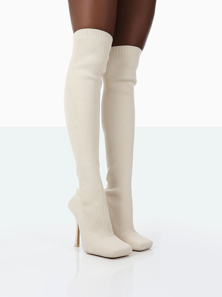 Knitted Square Toe Over The Knee Boot