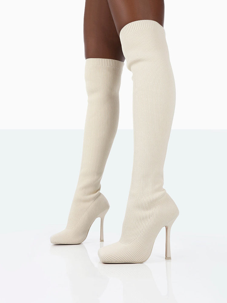 Knitted Square Toe Over The Knee Boot