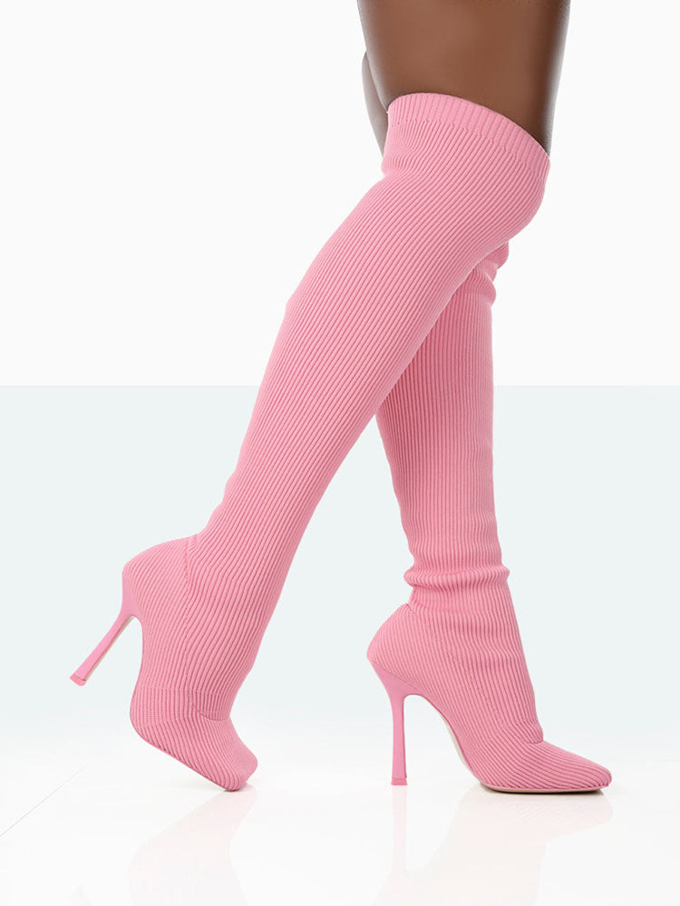 Knitted Square Toe Over The Knee Boot